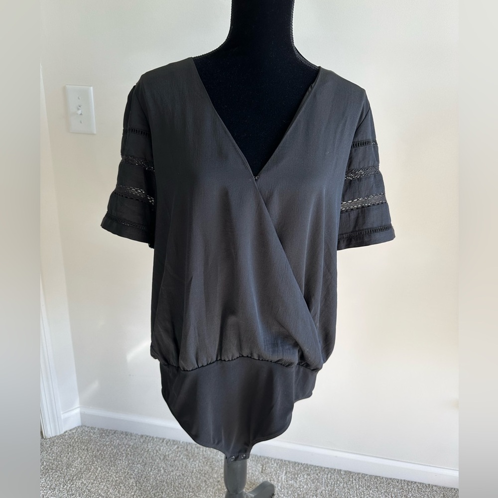 Women’s Express Black Short Sleeve Crossover Bodysuit